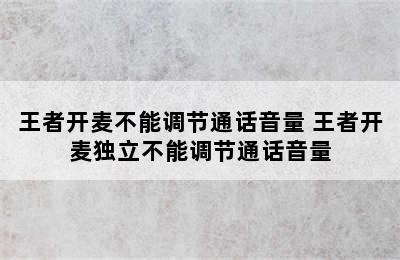 王者开麦不能调节通话音量 王者开麦独立不能调节通话音量